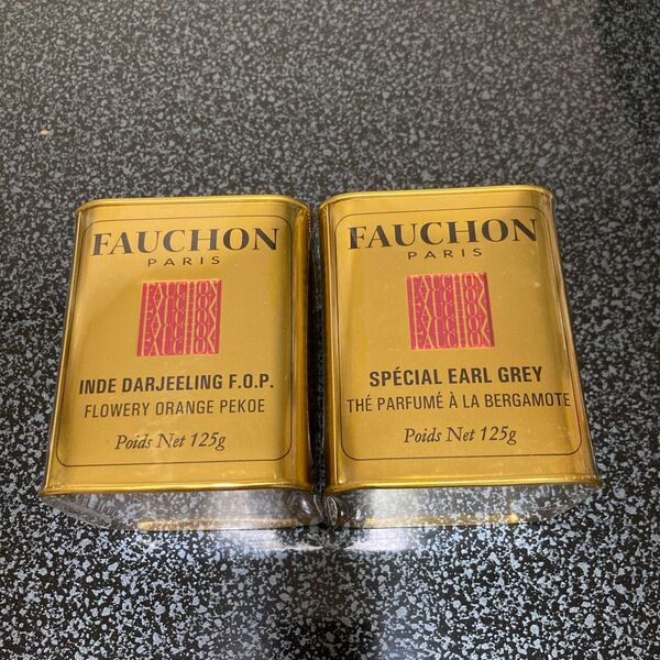 新品 FAUCHON 紅茶 アールグレイ・ダージリン 缶入り リーフティー 125g 2個
