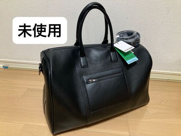 未使用 黒 HVISK ヴィスクボストンバッグ 旅行かばん ブラックレザー 革 ビジネスバッグ 2way ストラップ肩紐