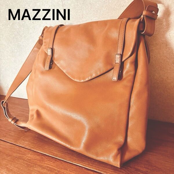 MAZZINI マッツィーニ マルチウェイ レザーフラップトートバッグ キャメル ショルダーバッグ ブラウン系 クロスボディ