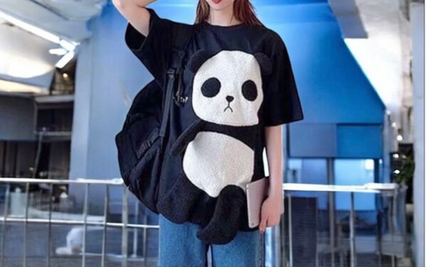 パンダ柄Tシャツ 立体 BLACK 2XL(175/95A) 新品