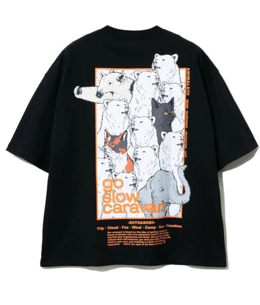 ゴースローキャラバン USA/C gsc オールスターアニマルズSPスクエアLOGO バックプリント 半袖Tシャツ男女兼用