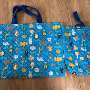 入園 入学 シューズ入れ キルト生地 レッスンバッグ 2点セット (中古)