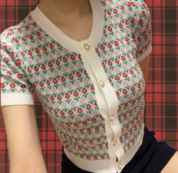 夏服 花柄トップス 未使用 カーディガン ニット フレンチガーリー 韓国
