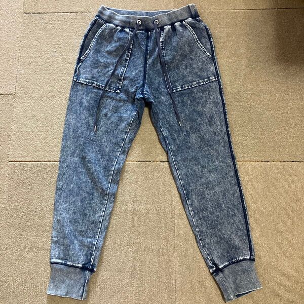 GU デニム スエット イージーパンツ ブルー Mサイズ ケミカルウォッシュ