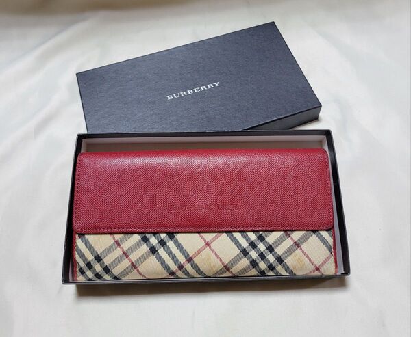 ◆BURBERRY バーバリー◆ロゴ付き ノバチェック柄 Wホック長財布 箱付き