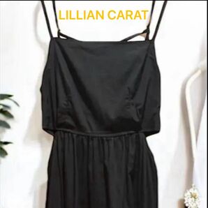 LILLIAN CARATサイドスリットキャミワンピースブラックフェミニン細見え