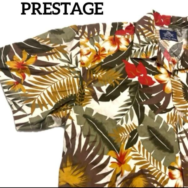 【美品】PRESTAGE アロハシャツ Mサイズ メンズ 半袖 総柄 夏物 即日発送OK