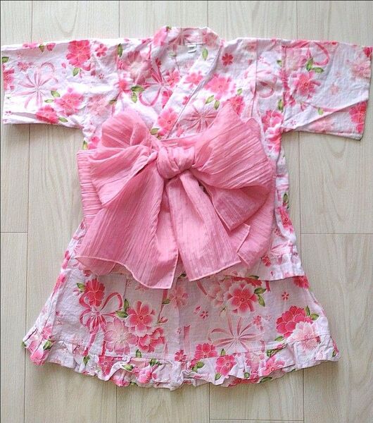 浴衣 女の子 花柄 セパレート スカート 帯 3点セット サイズ100
