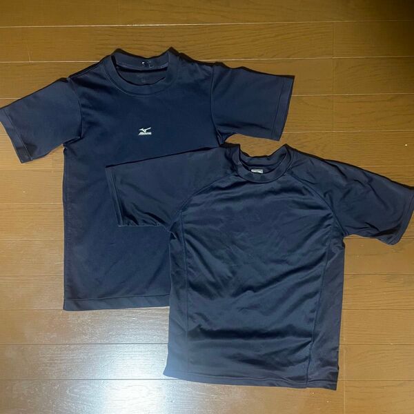 【中古】140cm 野球アンダーシャツ 半袖 ネイビー MIZUNO1枚・ZETT1枚