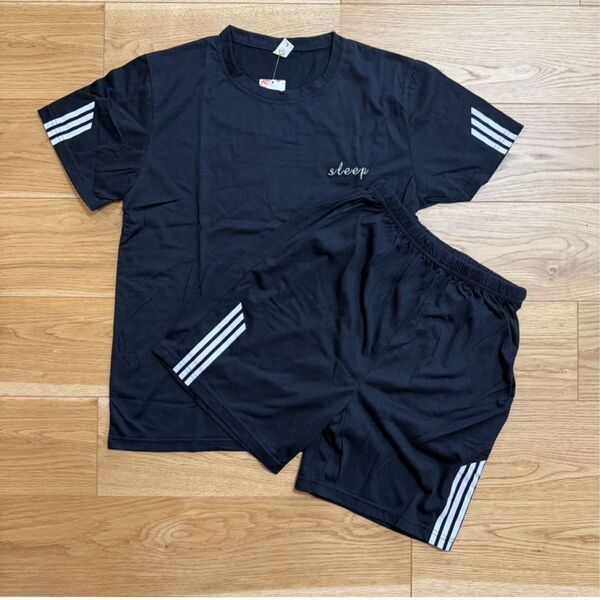 セットアップ 半袖+ショートパンツ メンズ 黒 L ハーフパンツ 上下 Tシャツ 半袖 ブラック 上下セット セット