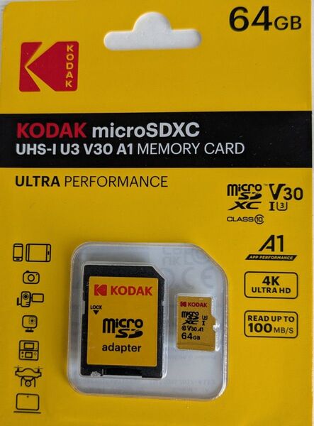 KODAK microSDXC UHS-I U3 V30 A1 MEMORY CARD【64GB】
