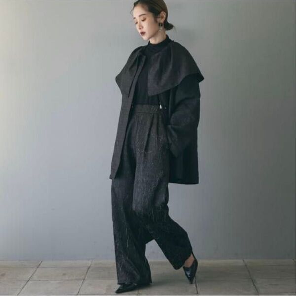 新品 アンドレア andrea &co AUBREY ウエストゴムジャガードパンツ 黒 ブラック BLACK