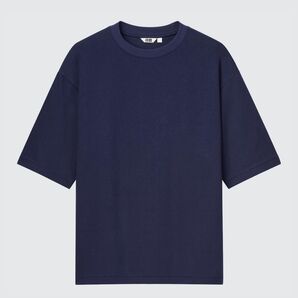 ユニクロ エアリズムコットンオーバーサイズTシャツ 5分袖 ネイビー M UNIQLO Tシャツ 半袖 エアリズムコットン
