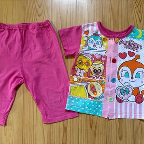 アンパンマン ドキンちゃん コキンちゃん 半袖 パジャマ サイズ95 保育園 お昼寝 綿100% USED ベビー ルームウェア