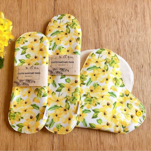布ナプキン オーガニックコットン 防水 ライナー 3枚セット S,M,Lサイズ 韓国生地 菜の花柄 サニタリー 温活 妊活