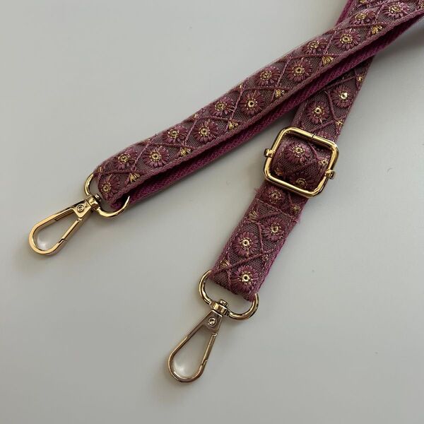 ハンドメイド インド刺繍リボンスマホショルダー ストラップ パープル系