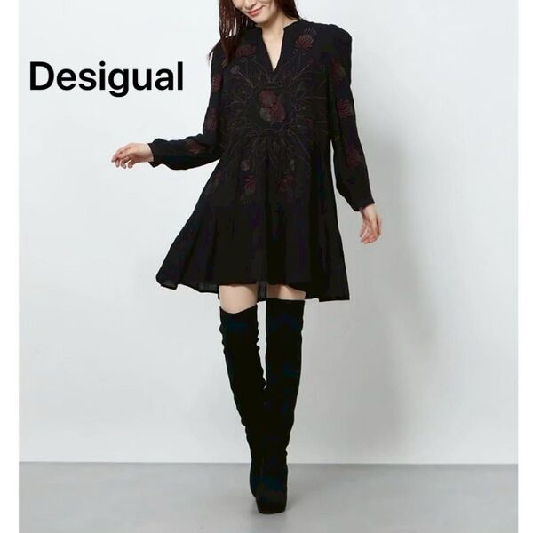 未使用品 Desigual デシグアル ボタニカル刺繍入りレディースワンピース チュニック