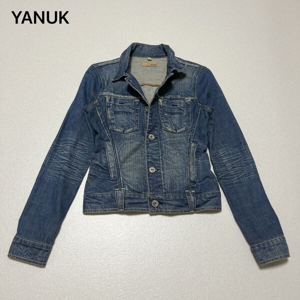 YANUK ヤヌーク ストレッチデニムジャケット ダメージ加工デニム Pサイズ
