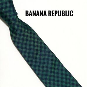 バナナリパブリック ネクタイ ネイビー グリーン チェック 細身