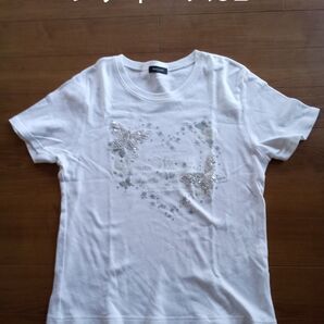 Tシャツ ホワイト 白蝶柄3L
