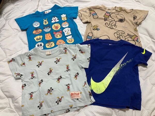半袖Tシャツ アンパンマン、ミッキー、スヌーピー、ナイキ 4枚 90