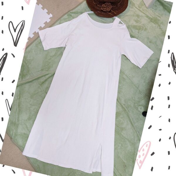 GU Tシャツワンピース 半袖 ワンピース オフショル オフホワイト