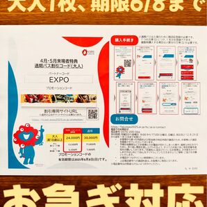 即日対応 大阪 万博 通期パス割引コード 大人1枚 EXPO2025 お急ぎの場合、先に相談対応可能