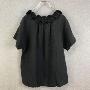 BEARDSLEY リネン 花モチーフブラウス フラワー F ブラック
