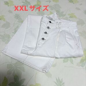 希少大きいサイズ ワイドジーンズby rokh GU オフホワイト XXLサイズ