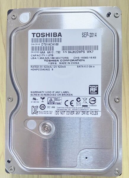 ☆東芝 1TB内蔵型HDD /USED 美品。