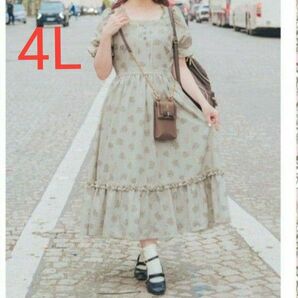 【期間限定値下】しまむら 青木美沙子 ニナス ワンピース 4L 中薄橙 /大きいサイズ プラスサイズ 姫 ロリータ