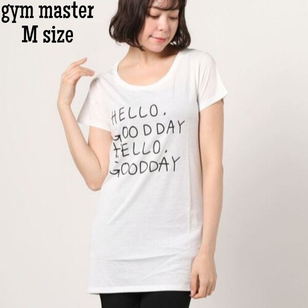 gym master/手書き風 プリント ワンピース Tシャツ トップス ホワイト Mサイズ