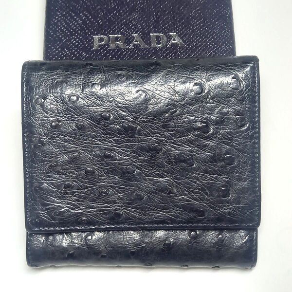 PRADA プラダ オーストリッチ コンパクト財布 ミニ財布 三つ折り財布 レザー 高級