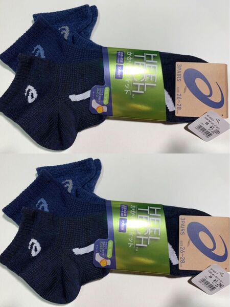 HEEL TECHかかとがフィット全6足ソックス 靴下 足首リブ ネイビー紺コン色26 27 28cmアシックスASICS メンズ