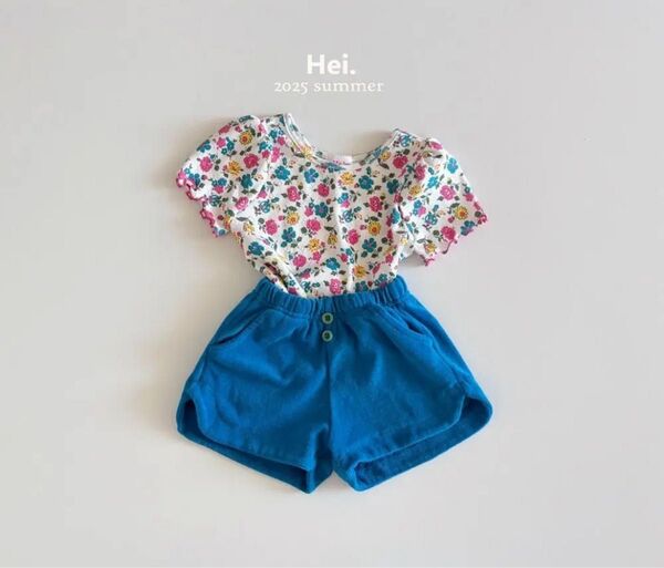 今季新作 韓国子供服 hei フラワーTシャツ & ショートパンツ セット Sサイズ & XLサイズ まとめ売り