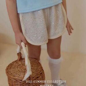 新作 韓国子供服 Melikey スパンコール ショーパン 短パン 120 ショート丈