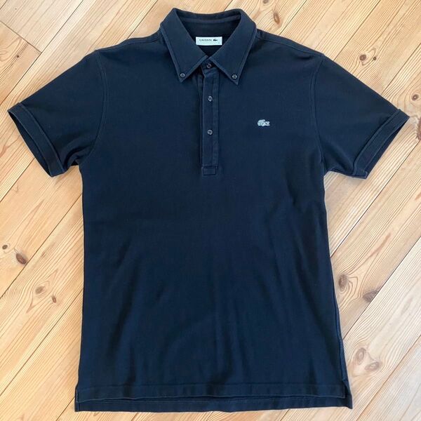 LACOSTE ラコステ ポロシャツ 黒 フェード ブラック サイズ4 日本製 ボタンダウン 半袖 M〜Lサイズ 鹿の子