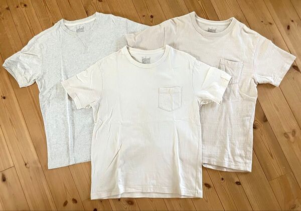 無印良品 ポケット付 半袖 Tシャツ 3枚セット 全てLサイズ 生成り 杢グレー アイボリー 無地