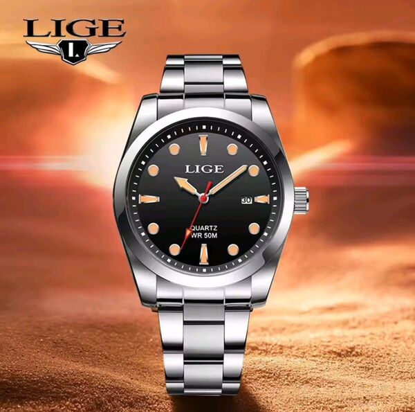 【NEW】LIGE LG89127F ブラック シンプル クォーツ TUDOR ブラックベイ オマージュ 腕時計 新品電池交換