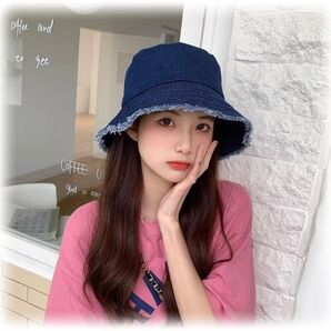新品☆デニムハット バケハ UV対策 キャップ 帽子 アウトドア ネイビー