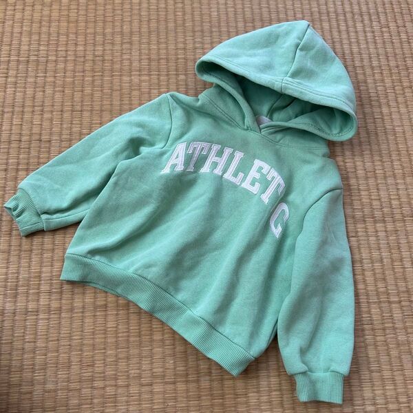H&M フードパーカー トレーナーキッズ90 エメラルドグリーン