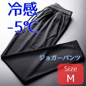 ひんやり接触冷感 ジョガーパンツ 涼しい 男女兼用 ジャージ ズボン 黒 ランニング ジム sizeM
