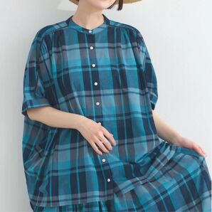 ビッグマドラスチェック バンドカラー ハシゴレース ワイド ブラウス シャツ Lupilien ルピリアン