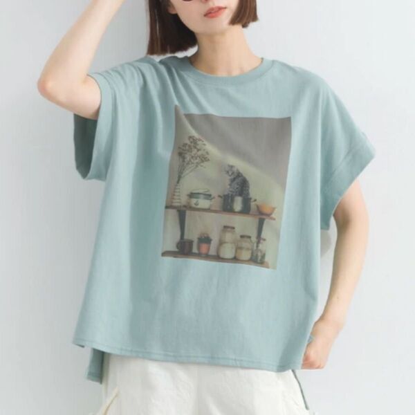 Lupilien ルピリアン キャットフォト フレンチ Tシャツ プリント 猫 cat