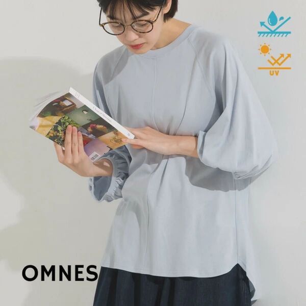 OMNES【新品】汗じみ防止UV袖ボリューム半袖プルオーバーTシャツ 春夏 オムネス レディース