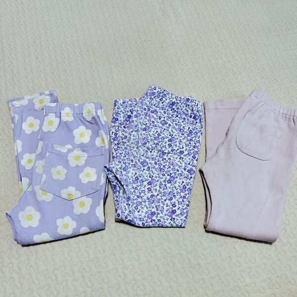 女の子 10分丈 レギンス 110 3本セット まとめ売り ユニクロ 花柄 保育園着