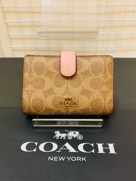 【まあまあ美品】COACH コーチ 二つ折り財布 ウォレット シグネチャー 財布 レザー ブラウン系