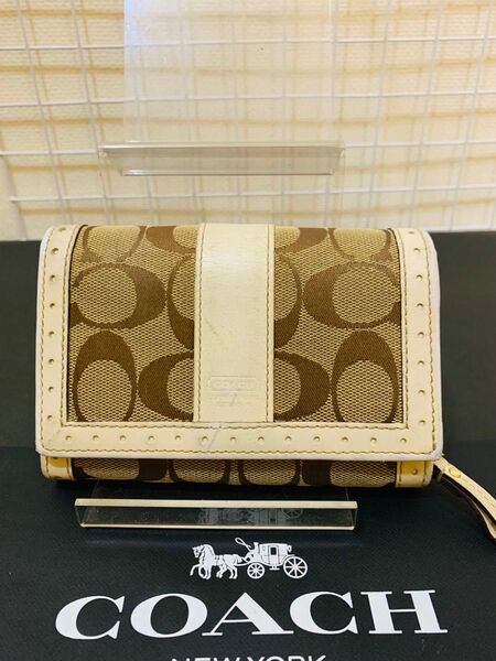 COACH コーチ 二つ折り財布 ウォレット シグネチャー 財布 レザーキャンバス ブラウン系