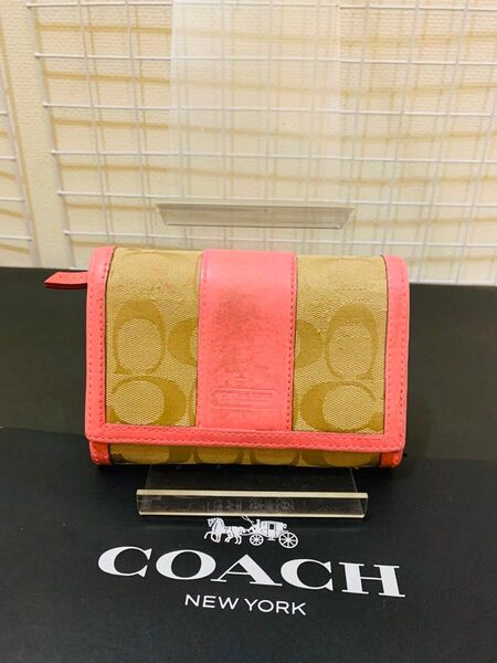 COACH コーチ 二つ折り財布 ウォレット シグネチャー 財布 レザーキャンバス ブラウン系