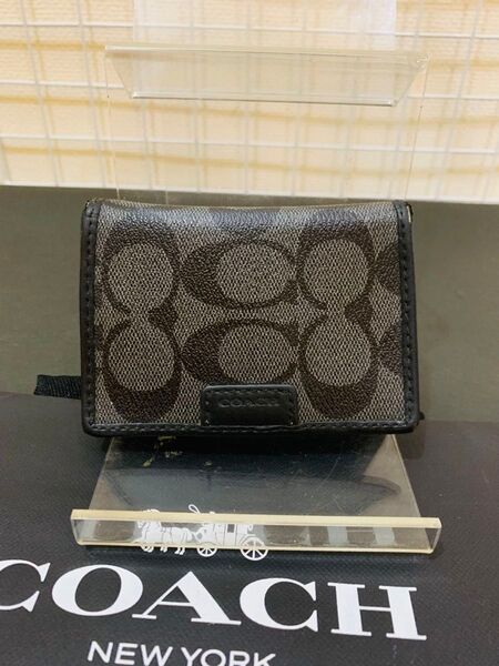 COACH コーチ シグネチャー カードケース 定期入れ パスケース レザーキャンバス ブラック